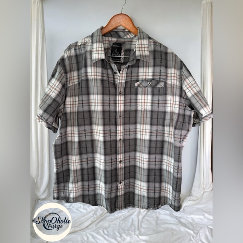 Prana Short Sleeve Mens shirt Slim Fit Plaid Shirt XXL Short Sleeve shirt